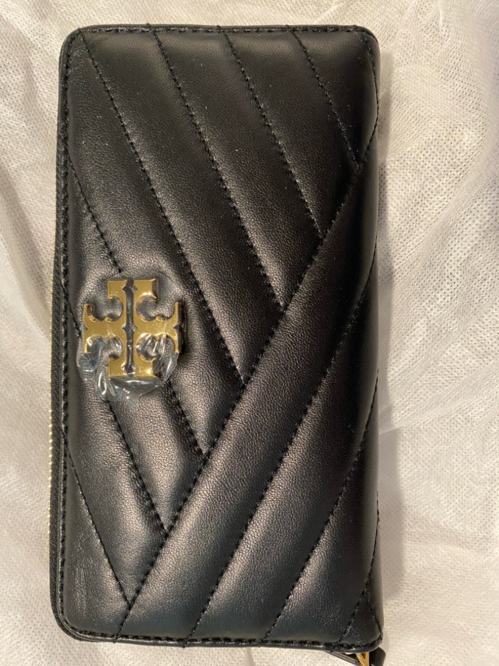 Tory Burch Black Kira Chevron Leather Continental Wallet w/Gold Logo Accent